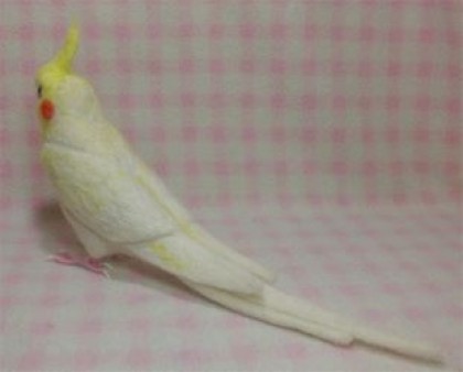 １/１サイズ　羊毛フェルト オカメインコ ルチノ－（濃赤目）ハンドメイド　インコ　鳥　小鳥　ペットロス　小鳥好きの方へのプレゼントに最適♪