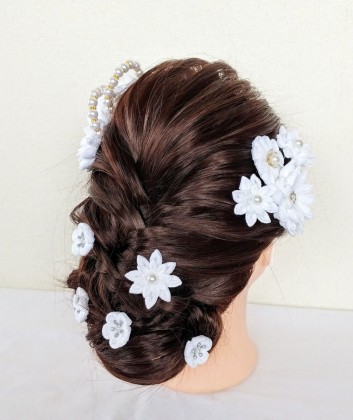 万寿菊の髪飾りセット　白